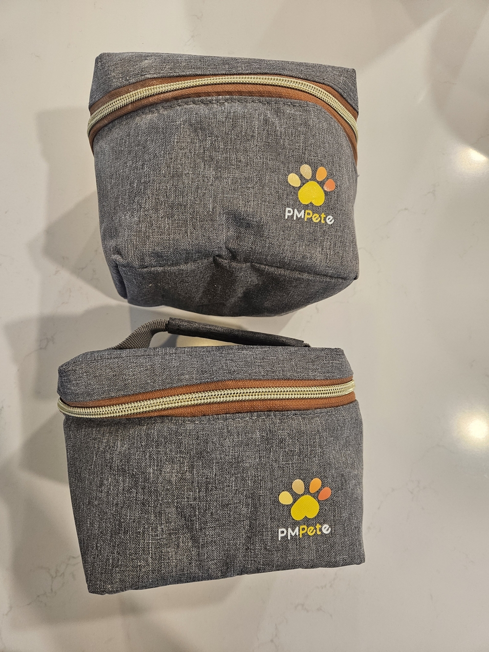 PMPete Gray Travel Pet Food Bag Set - Yellow Paw Logo - Set Of 2
